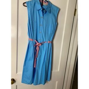 Rogers Blue Cotton Blend Sleeveless Midi Shirt Dress Size 10 vintage‎